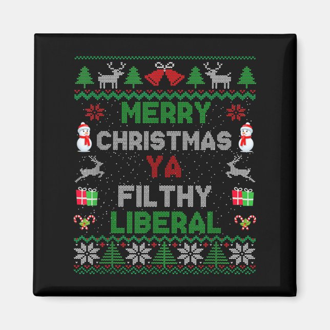 Íman Merry Christmas Ya Filthy Liberal Ugly Knit  (Frente)