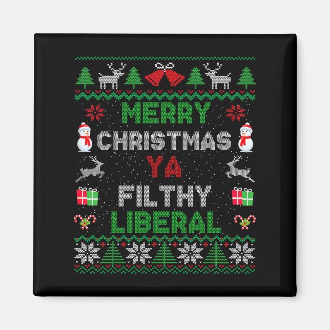 Íman Merry Christmas Ya Filthy Liberal Ugly Knit Long S (Frente)