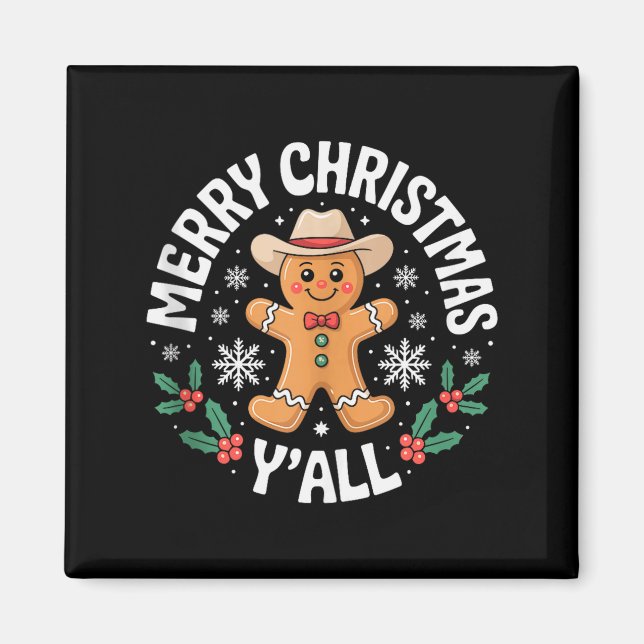 Íman Merry Christmas Yall Gingerbread Cowboy Howdy West (Frente)