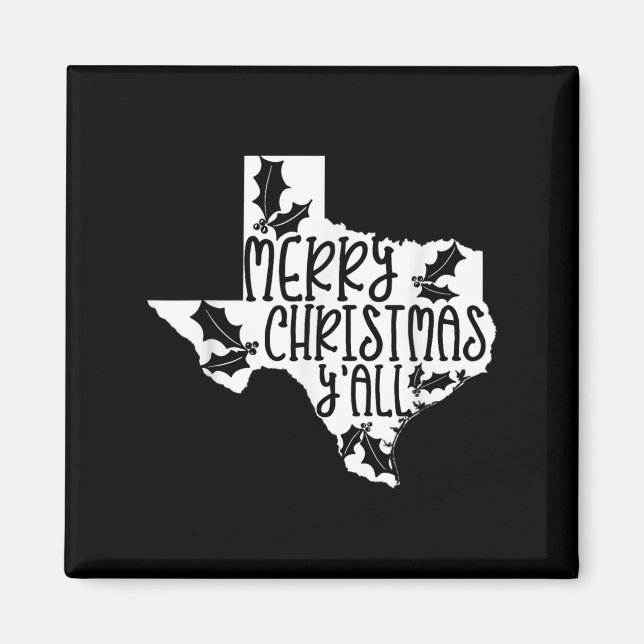 Íman Merry Christmas Yall Texas Mistletoe White Graphic (Frente)