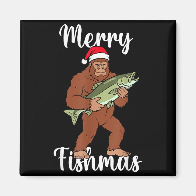 Íman Merry Fishmas Bigfoot Fishing Funny Sasquatch Sant (Frente)