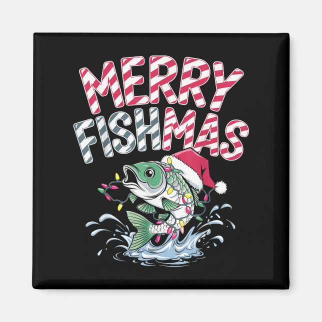 Íman Merry Fishmas Santa Fishing Lovers Funny Fisherman (Frente)