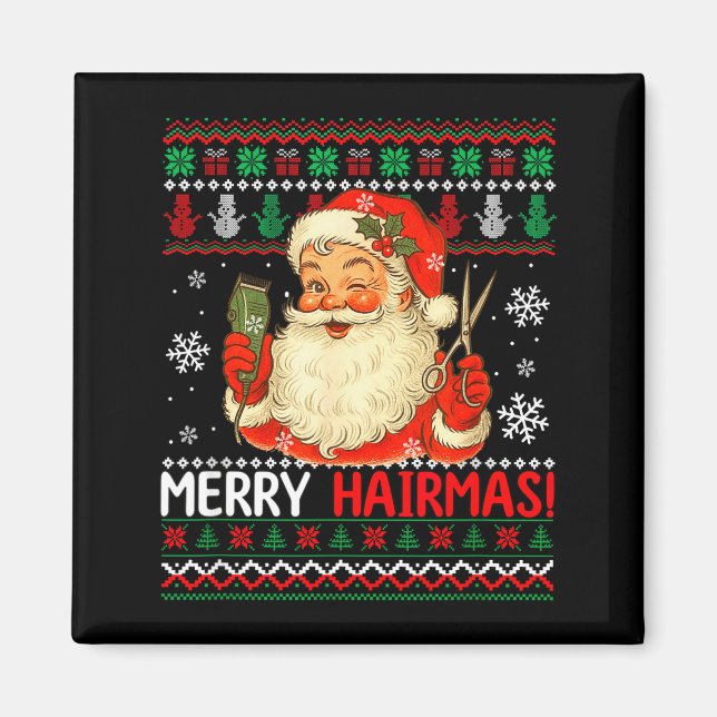 Íman Merry Hairmas Christmas Sweater Santa Hairstylist  (Frente)