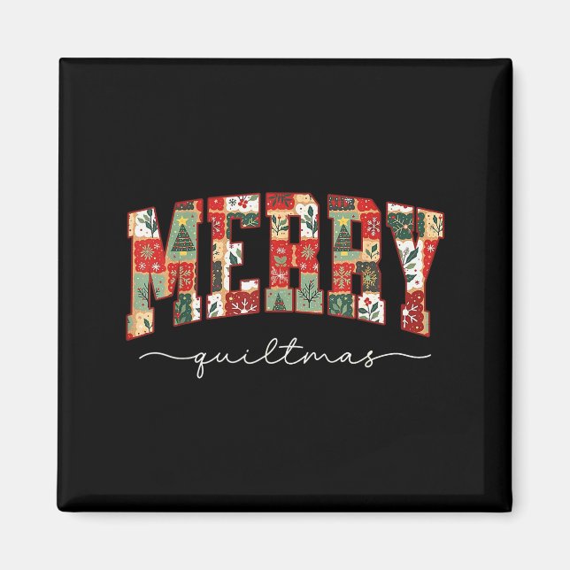 Íman Merry Quiltmas Patchwork Quilters Knitting Sewing  (Frente)
