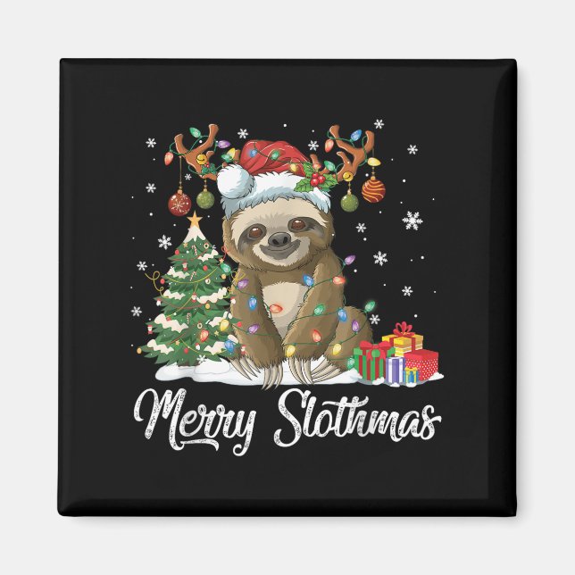 Íman Merry Slothmas Funny Sloth Christmas Tree Lights X (Frente)