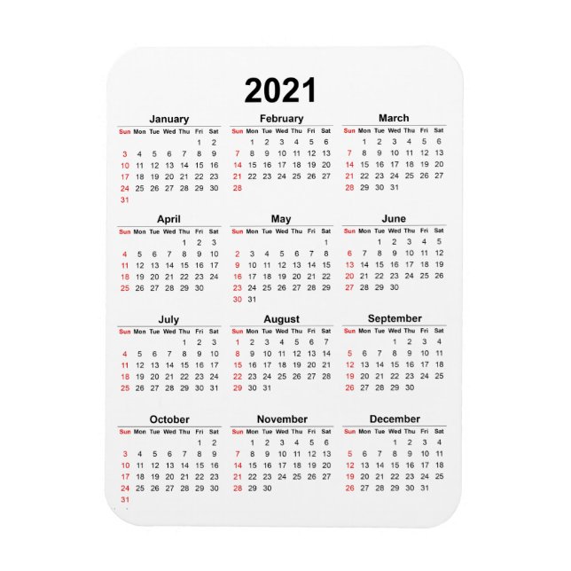 Íman Mês 2021 Calendário (Vertical)