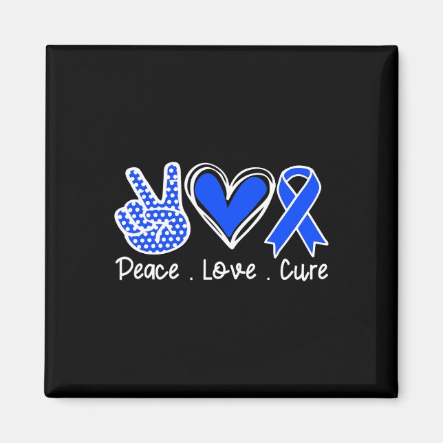 Íman Mês da Consciência Blue Ribbon Peace Love Cure Fai (Frente)