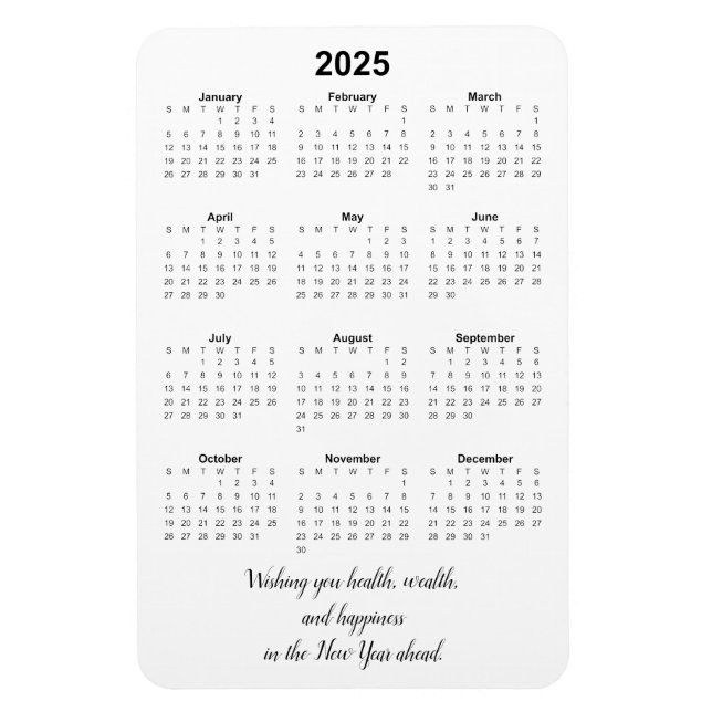 Íman Mês de 2025 Calendar Magnet com Cotação (Vertical)