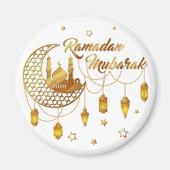 Íman Mesquita Dourada Ramadan Mubarak & Lanternas Decor (Frente)
