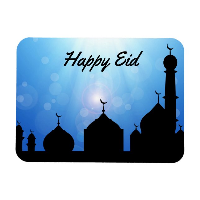 Íman Mesquita feliz de Eid com raios solares - ímã flex (Horizontal)