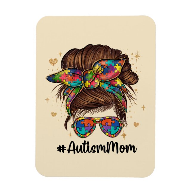 Íman Messy Bun Orgulhoso Autismo Mãe (Vertical)