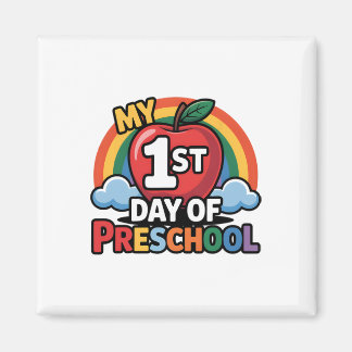 Íman Meu Primeiro Dia De Pré-Escola Arco-Íris Maçã Volt