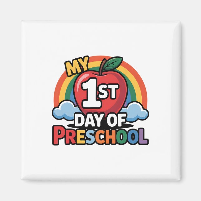 Íman Meu Primeiro Dia De Pré-Escola Arco-Íris Maçã Volt (Frente)