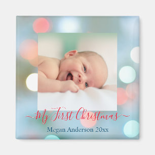 Íman Meu Primeiro Natal Nome Data Foto Texto Vermelho/A