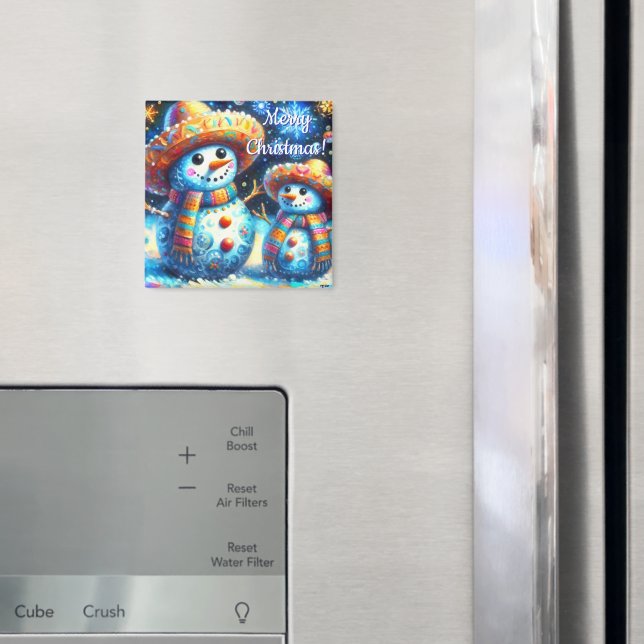 Íman Mexican Folk Art Snowmen Snowman Personalized (In Situ (Fridge))
