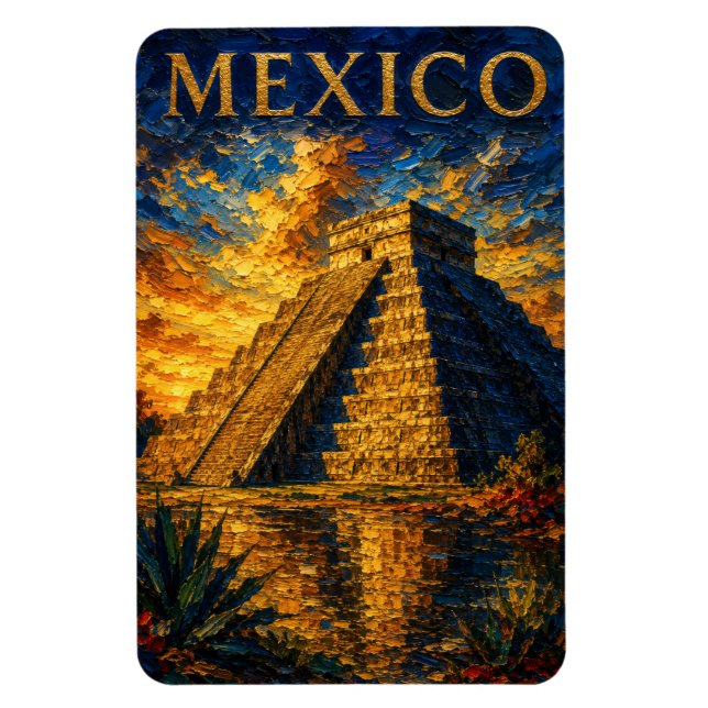 Íman Mexico: Aesthetic Sunset Chichen Itza Art Souvenir (Vertical)