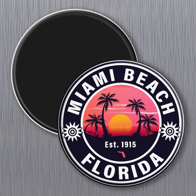 Íman Miami Beach Florida Retro Sunset Souvenirs 60s (Criador carregado)