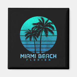 Íman Miami Beach Florida Vintage Palm Trees Beach Souve
