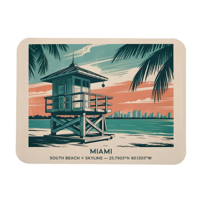 Íman Miami Flórida Viagem South Beach Minimalista Retrô (Horizontal)