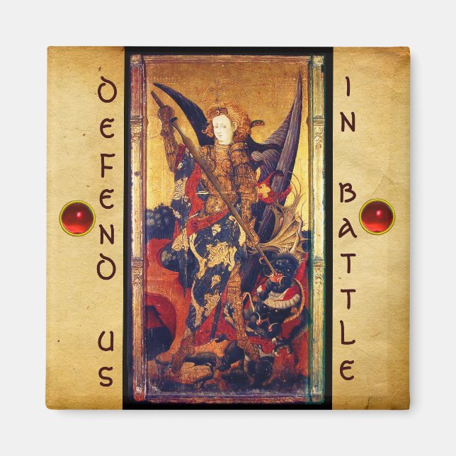 Íman Michael Vanquishing Devil como Cavaleiro Medieval (Frente)