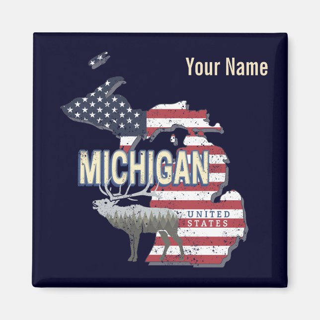 Íman Michigan Estados Unidos - Retro State Map Vintage  (Frente)