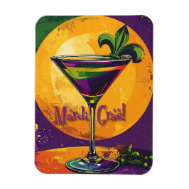 Íman Mid Century Mardi Gras Sunset Fleur De Lis Martini
