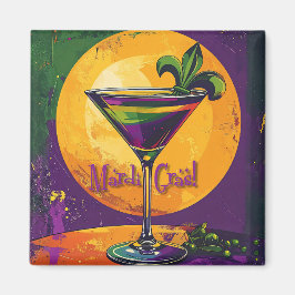 Íman Mid Century Mardi Gras Sunset Fleur De Lis Martini