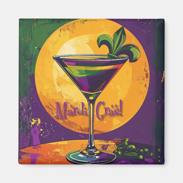 Íman Mid Century Mardi Gras Sunset Fleur De Lis Martini (Frente)