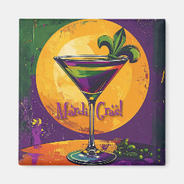 Íman Mid Century Mardi Gras Sunset Fleur De Lis Martini