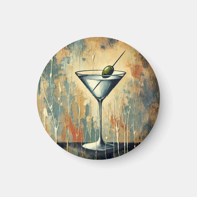 Íman Mid Century Mixed Media Martini Art (Frente)