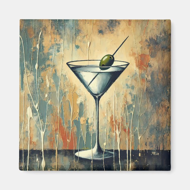 Íman Mid Century Mixed Media Martini Art (Frente)