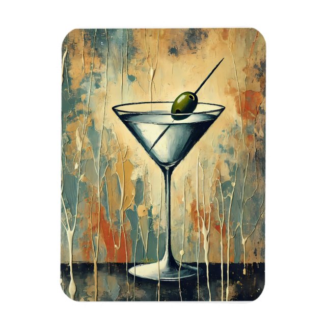 Íman Mid Century Mixed Media Martini Art (Vertical)