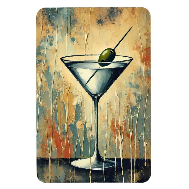 Íman Mid Century Mixed Media Martini Art (Vertical)