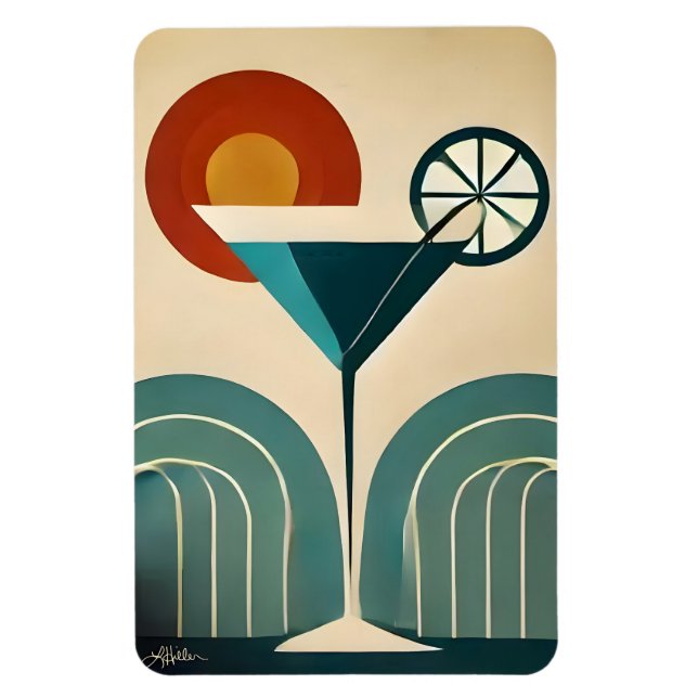 Íman Mid Century Modern Art Mountain Sunrise Martini (Vertical)