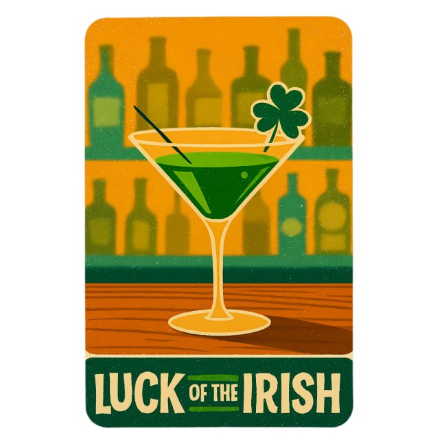 Íman Mid Century St. Patrick's Shamrock Martini Art (Vertical)