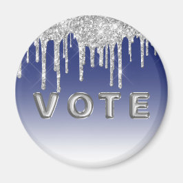 Íman Midnight Blue Silver Glitter Drip Graphic Vote