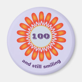 Íman Milestone Age 100th Bright Orange Flower Birthday