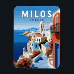 Íman Milos Grécia Art Vintage<br><div class="desc">Milos retro vetor viagem design. Milos ou Melos é uma ilha grega vulcânica no Mar Egeu,  a norte do Mar de Creta.</div>