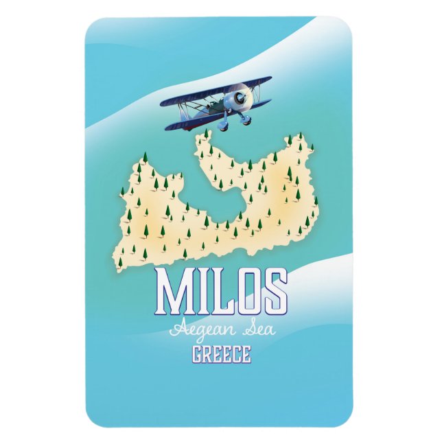 Íman Milos, ilha grega Mapa arte de poster de viagem. (Vertical)