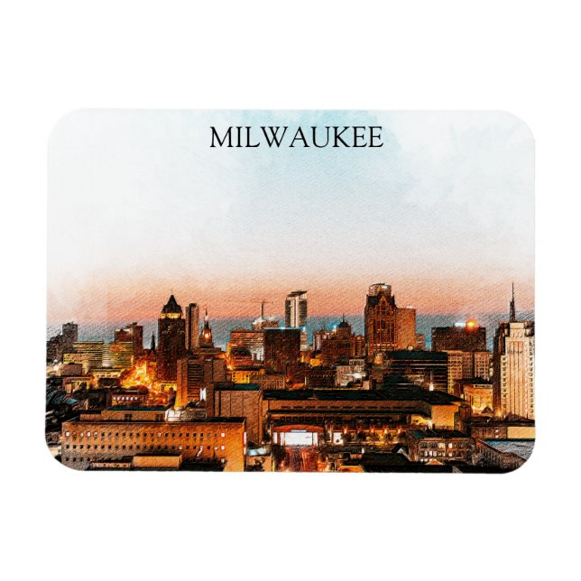 Íman Milwaukee Wisconsin Skyline By Night Trabalho de a (Horizontal)