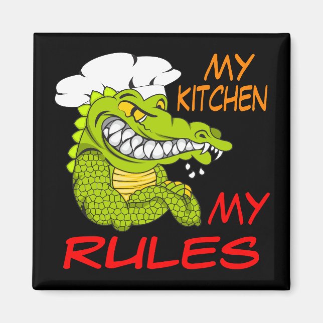 Íman Minha Cozinha Minhas Regras, Alligator Chef, Preto (Frente)