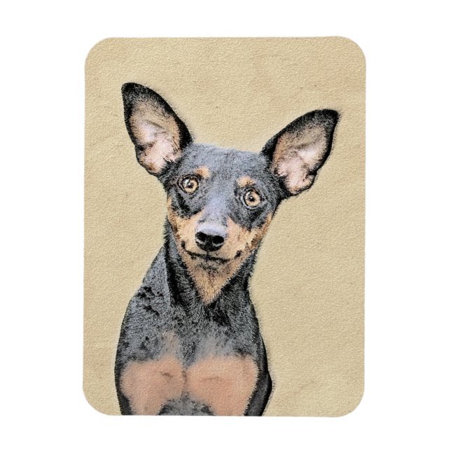 Íman Miniatura Pinscher Pintando Bela Arte Original de  (Vertical)