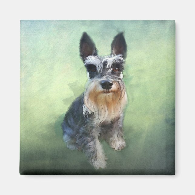 Íman Miniatura Schnauzer Cão Cachorro - Pintura de Cura (Frente)