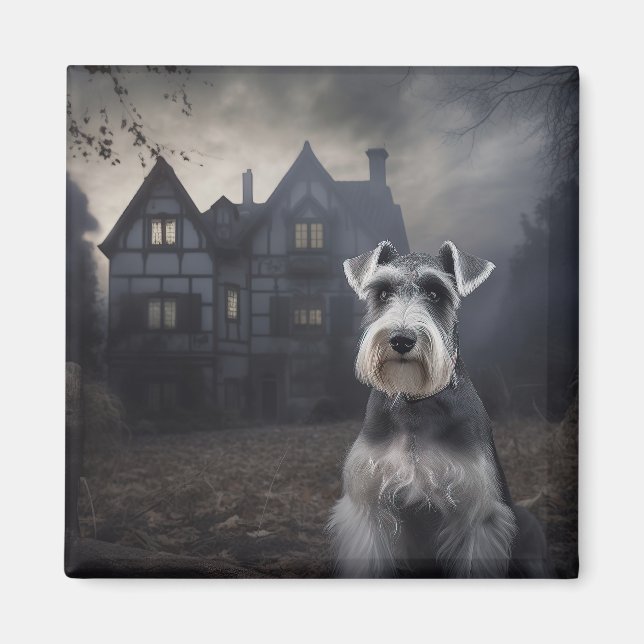 Íman Miniatura Schnauzer Halloween Scary (Frente)
