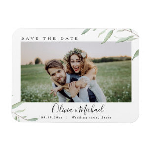 Íman Minimal greenery photo wedding save the date