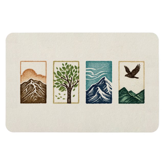 Íman Minimal Nature Set – Mountain & Tree Art (Horizontal)