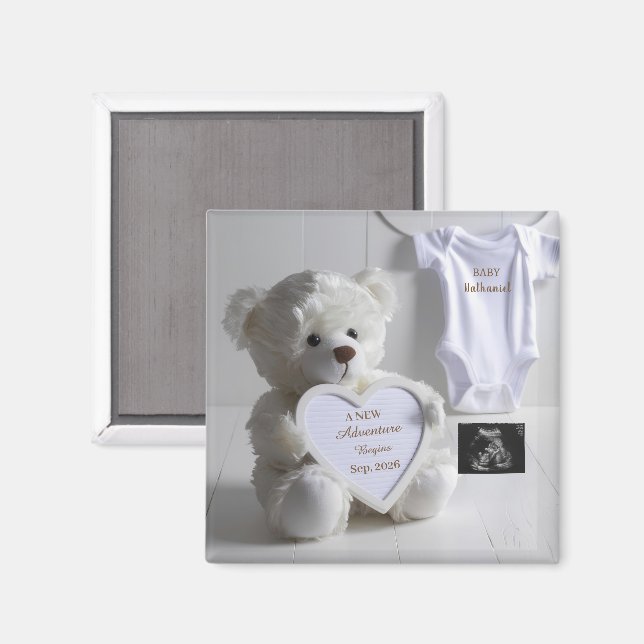 Íman Minimal White Bear Pregnancy announcement keepsake (Front/Back)