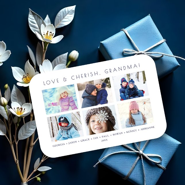 Íman Minimalist Cute 6 Multi Photos Collage Keepsake (Minimalist Cute 6 Photos Collage Keepsake for Family: Mom, Nanna, dad... Magnet.)