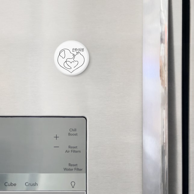 Íman Minimalist Dog and Cat Heart - One Line Art Design (In Situ (Fridge))