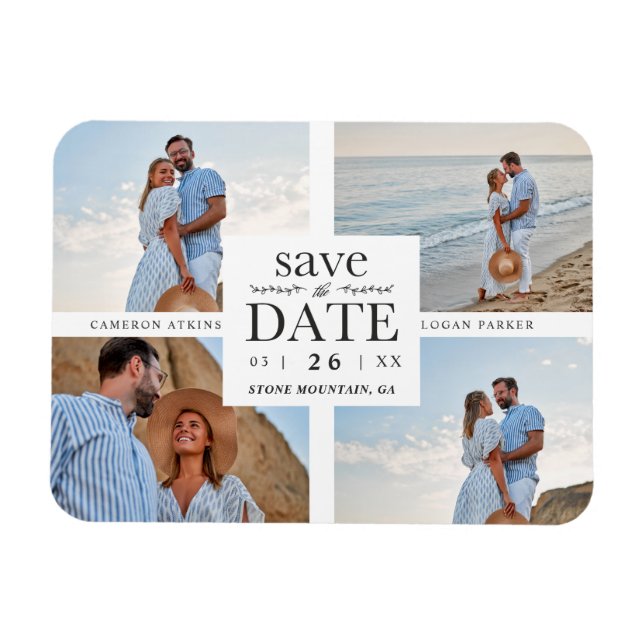 Íman Minimalist Modern Collage 4 Custom Photos Wedding (Horizontal)